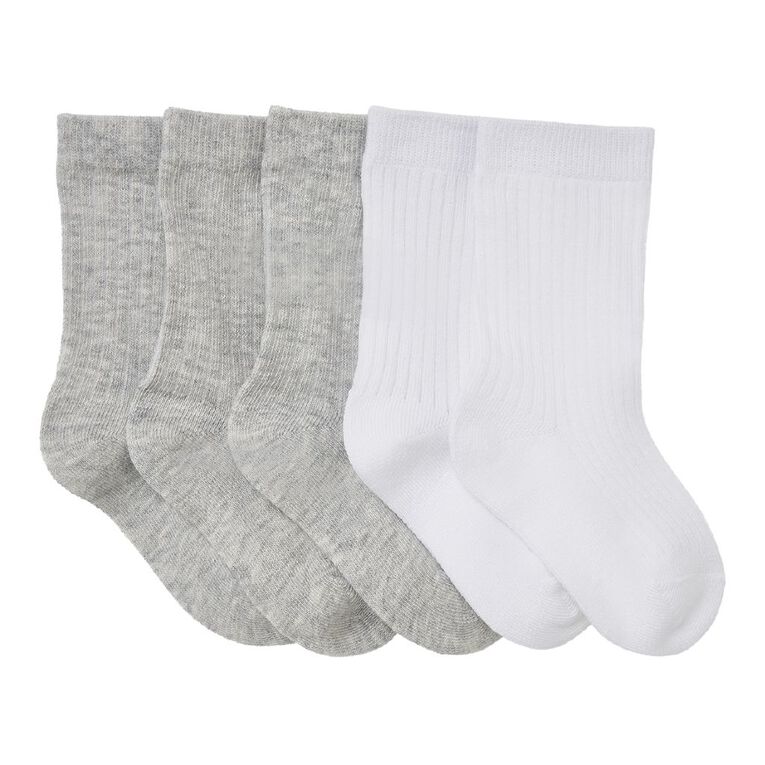 H&H Infants' Rib Crew Socks 5 Pack, White, hi-res