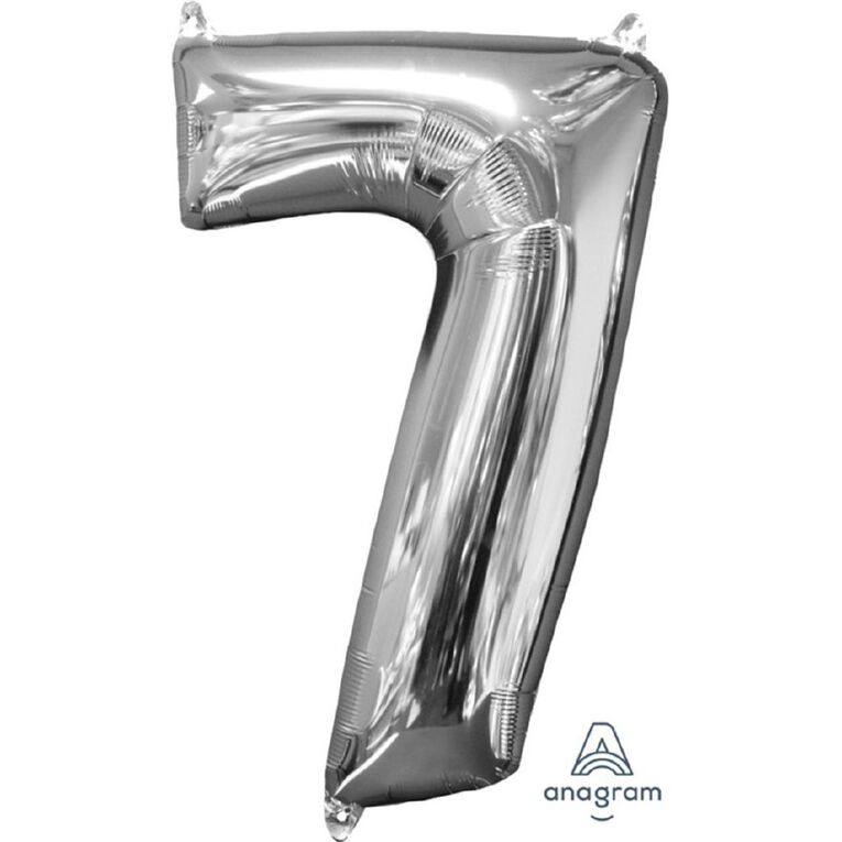Anagram Mid-Size Shape Silver Number 7 Balloon, , hi-res
