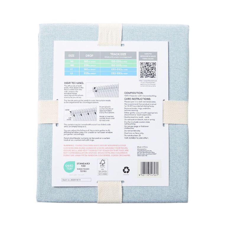 Living & Co Studio Curtains Blue Light 150-230cm Wide/205cm Drop, Blue Light, hi-res