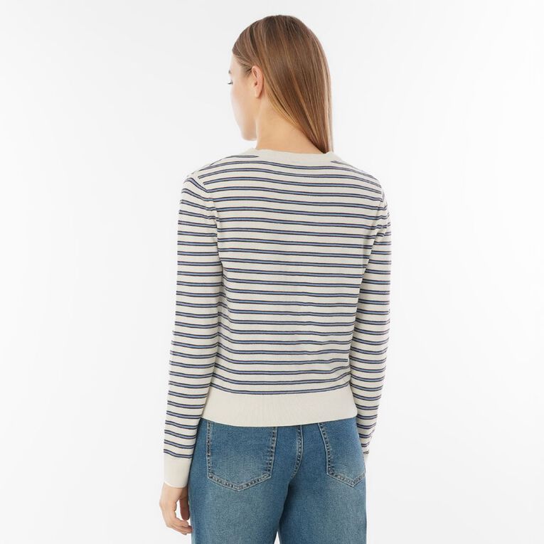 H&H Women's Essential Cardigan, White/Blue, hi-res