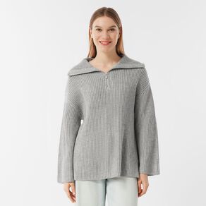 H&H Women's Quarter Zip Rib Knit Jumper