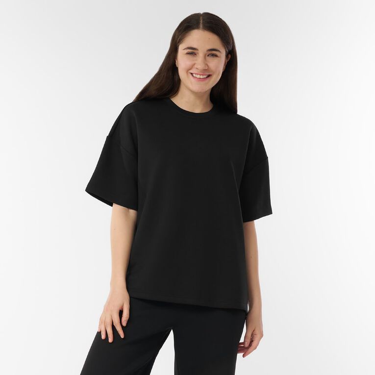 H&H Women's Short Sleeve Scuba Crew Tee, Black, hi-res