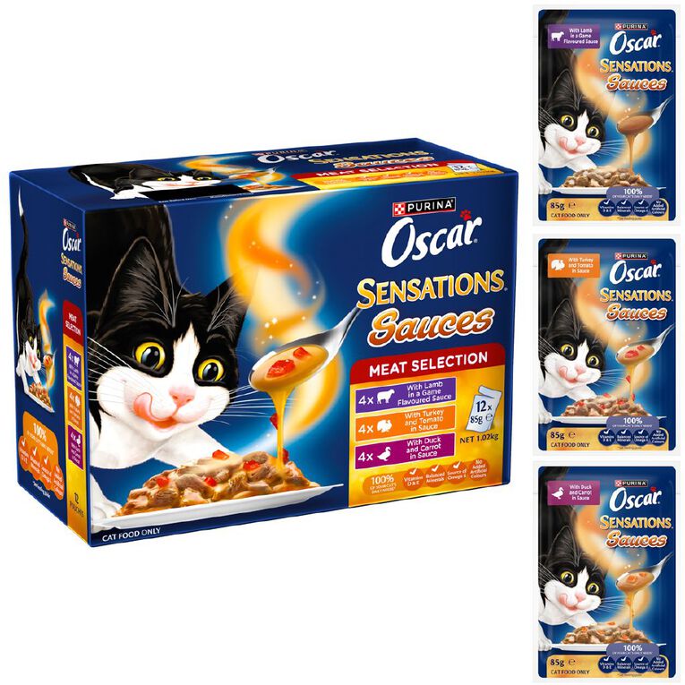 Oscar Sensations Sauces Meat Selection Wet Cat Food 12 x 85g, , hi-res