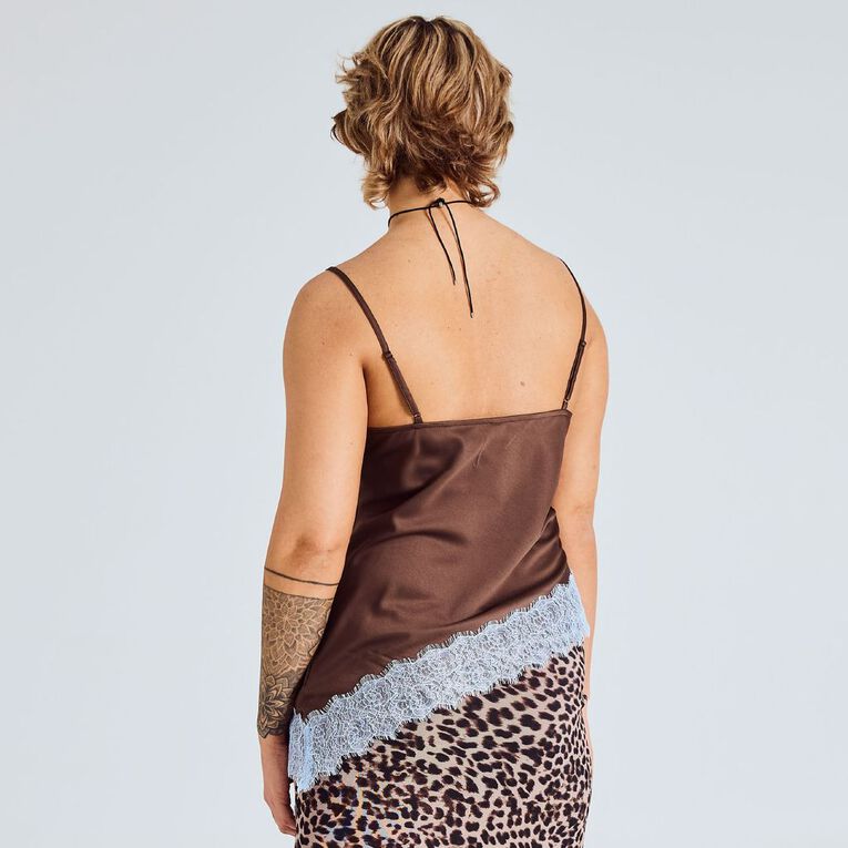 BRDRLESS Amelia Lace Trim Cami, Brown Dark, hi-res