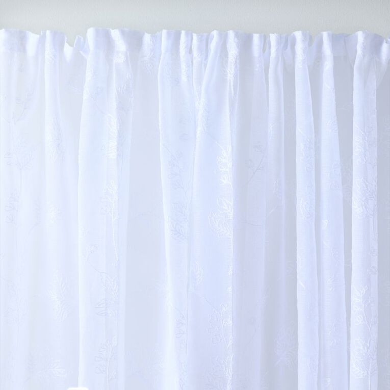 Living & Co Alice Voile White 90-180cm Wide/200cm Drop, White, hi-res