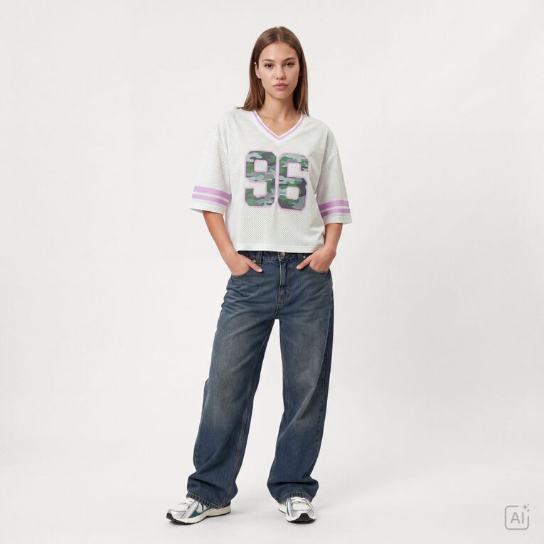 Garage Women's Short Sleeve Cropped Mesh Sport Tee, White, hi-res