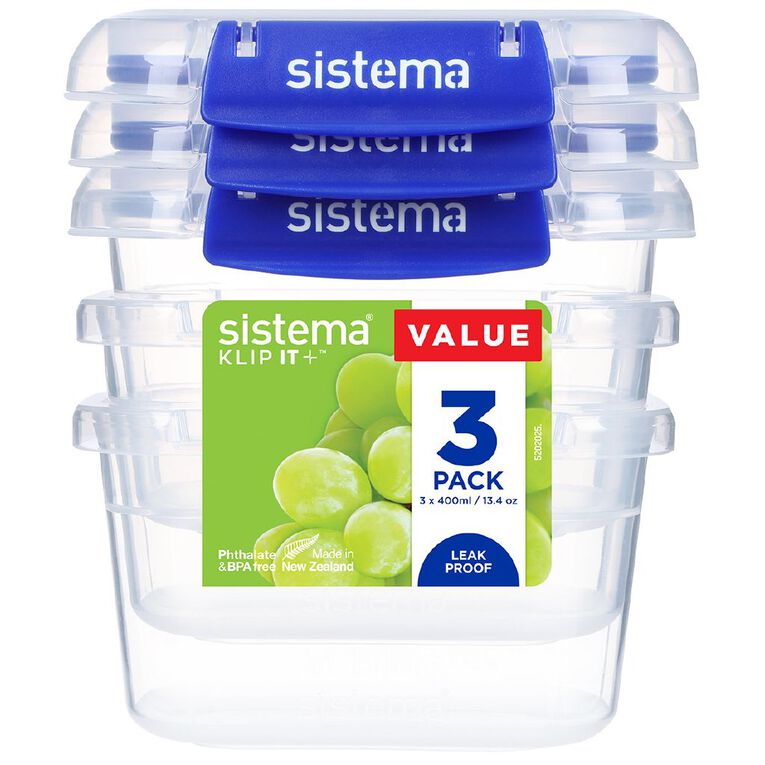 Sistema Klip It Plus Rectangle Container 3 Pack Assorted 400ml, , hi-res