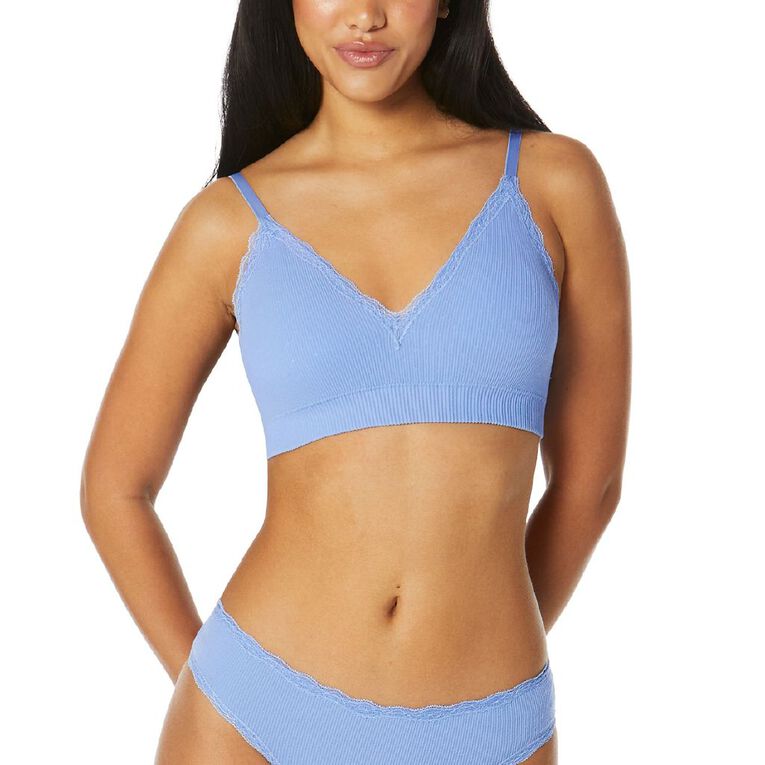 Clio Women's Rib & Lace Padded Tri Bra, Blue, hi-res