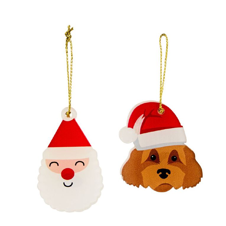 Wonderland Flat Santa/Dog Christmas Tree Decorations 4 Pack, , hi-res