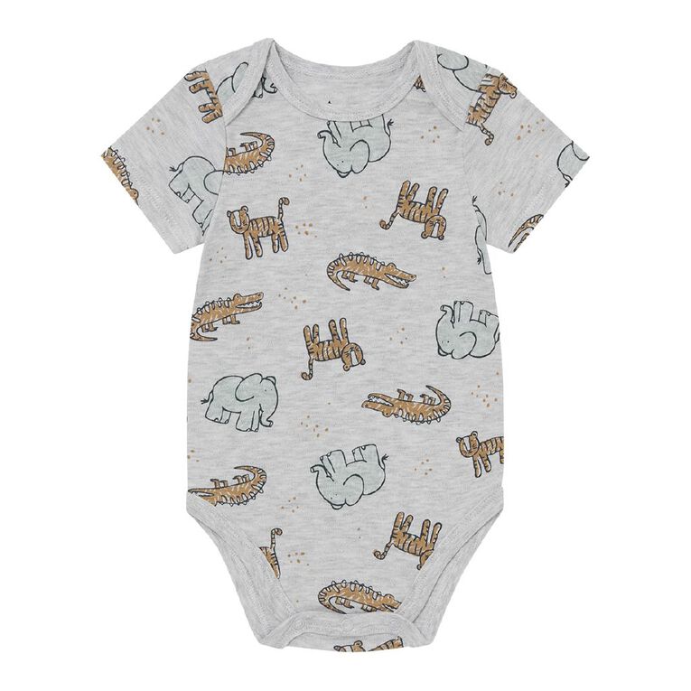 Young Original Babies' Short Sleeve Printed Bodysuit 3 Pack, Grey Light, hi-res