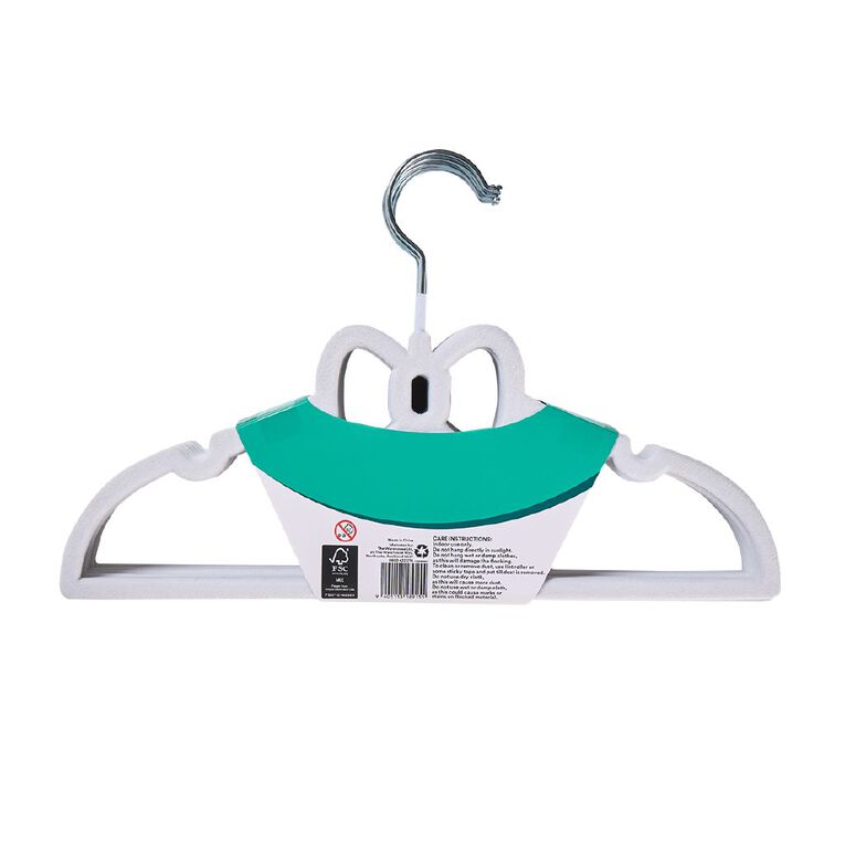 Living & Co Kids Flocked Coat Hangers White 10 Pack, , hi-res