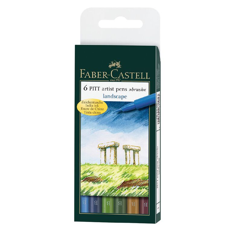 Faber-Castell Pitt Artist Brush Pens Landscape 6 Pack Assorted, , hi-res