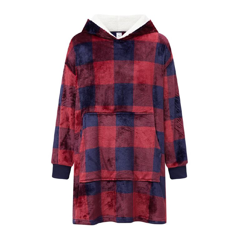 H&H Men's Oversized Coral Fleece Hoodie, Red Dark, hi-res