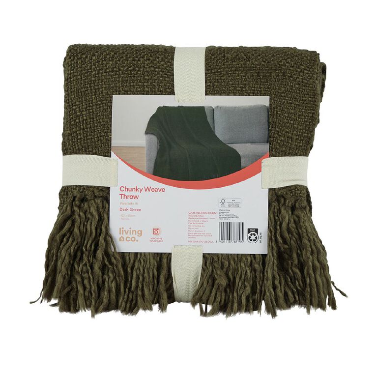 Living & Co Throw Chunky Weave Green Dark 127cm x 152cm, , hi-res