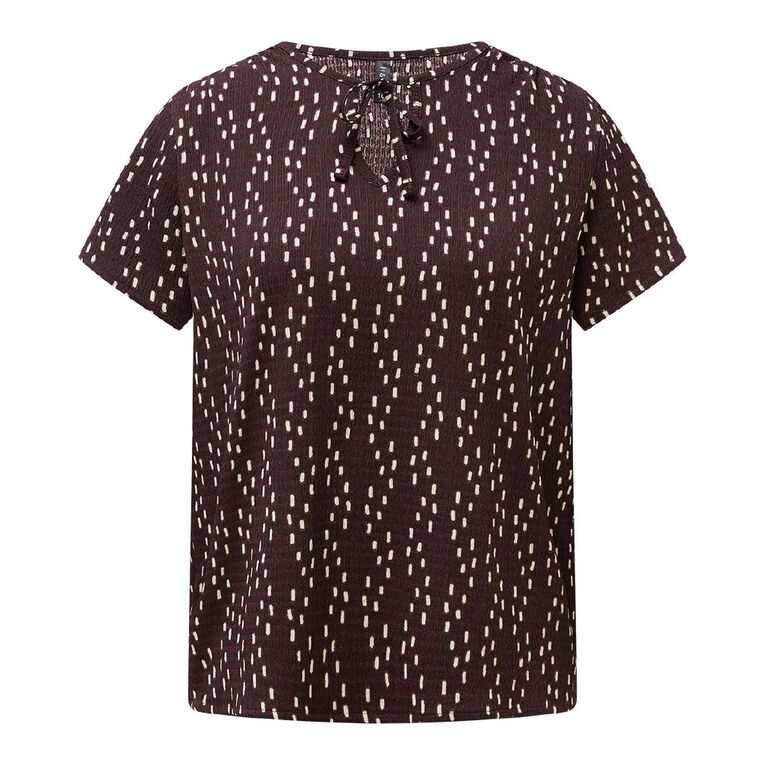 H&H Women's Short Sleeve V Neck Flutter Top, Brown Dark, hi-res