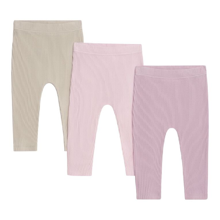 Young Original Babies' Rib Leggings 3 Pack, Pink Light, hi-res