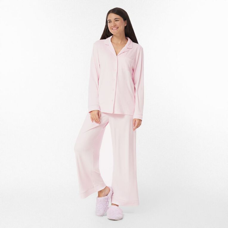 H&H Women's Mink Button Up Pyjama Set, Pink Light, hi-res