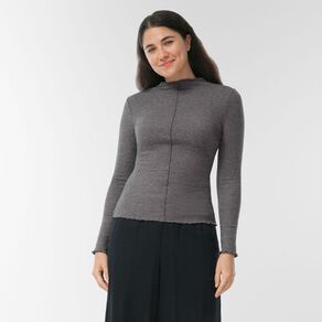 H&H Women's Long Sleeve Fine Rib Seam Detail Top