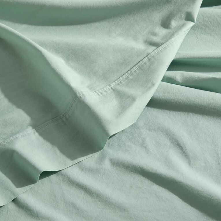 Living & Co 100% Washed Cotton Sheet Set Sage Queen, Sage, hi-res