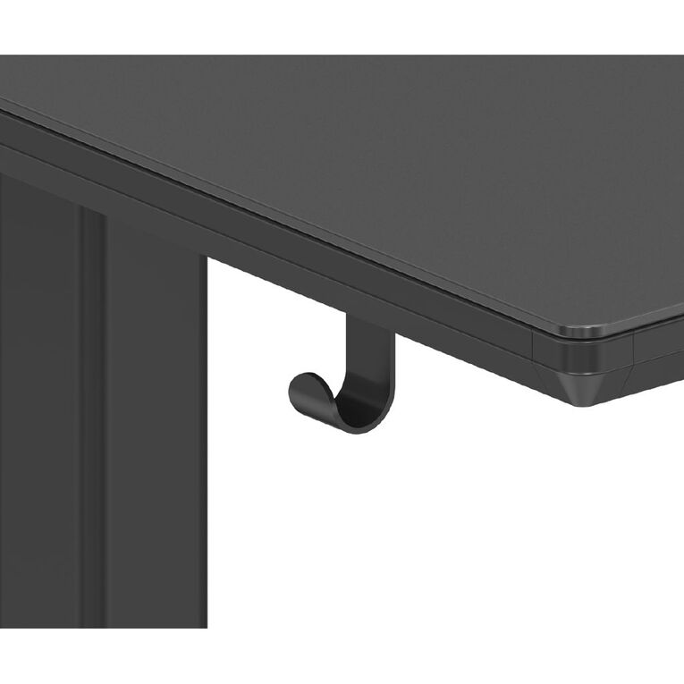 Workspace Height Adjustable Desk 1200W with Drawer Frosted Glass Black, , hi-res