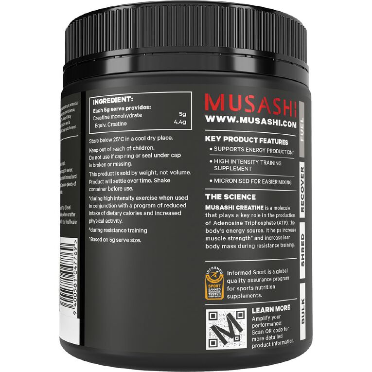 Musashi Unflavoured Creatine 350gm, , hi-res