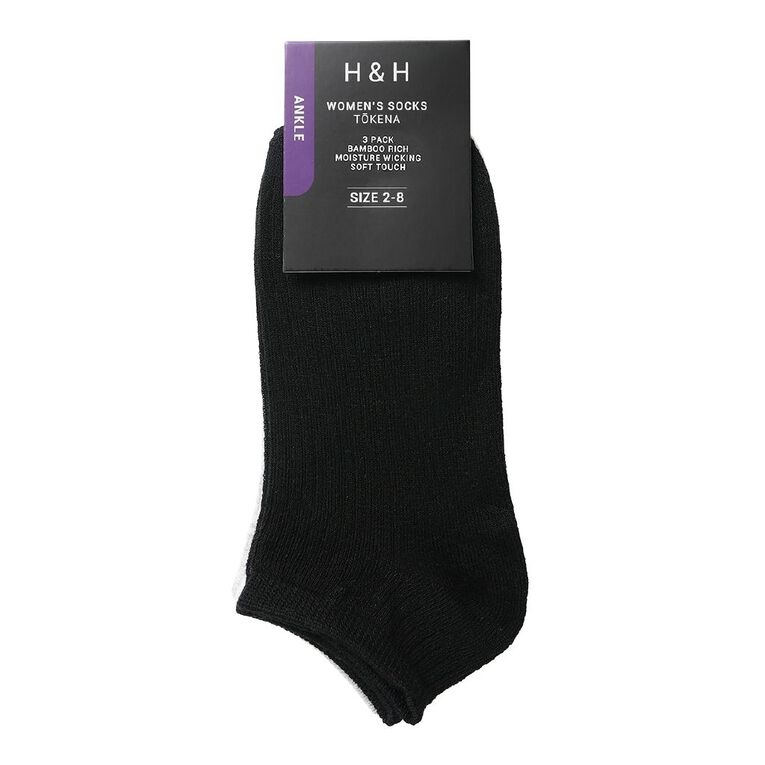 H&H Women's Bamboo Ankle Sock 3 Pack, Black GRY MIX, hi-res