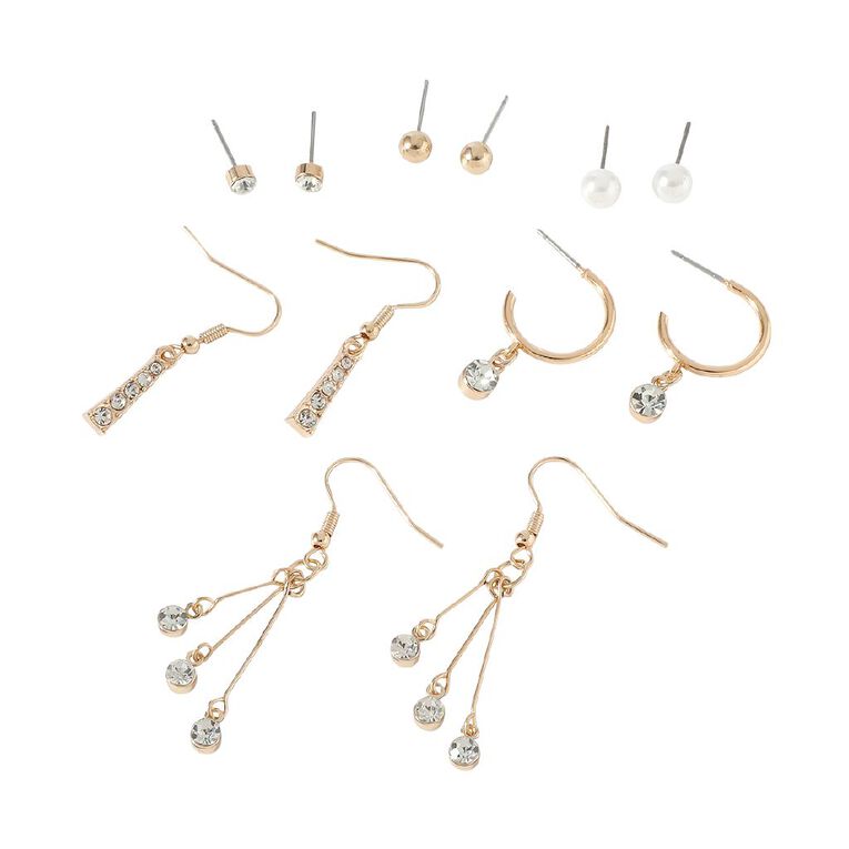 Diamante Droplet Earrings 6 Pairs, , hi-res
