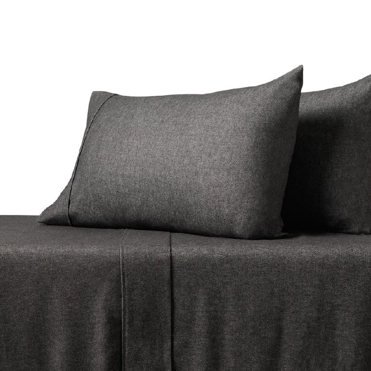Maison d'Or Cotton Twill Flannelette Sheet Set Grey Single, , hi-res