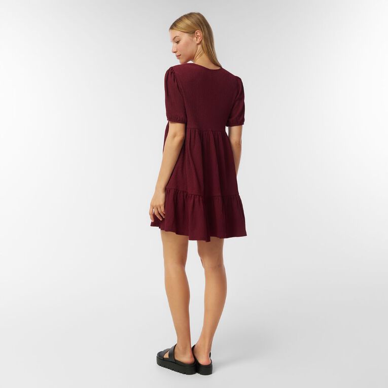 H&H Women's Tie Front Tiered Dress Mini, Red Dark, hi-res