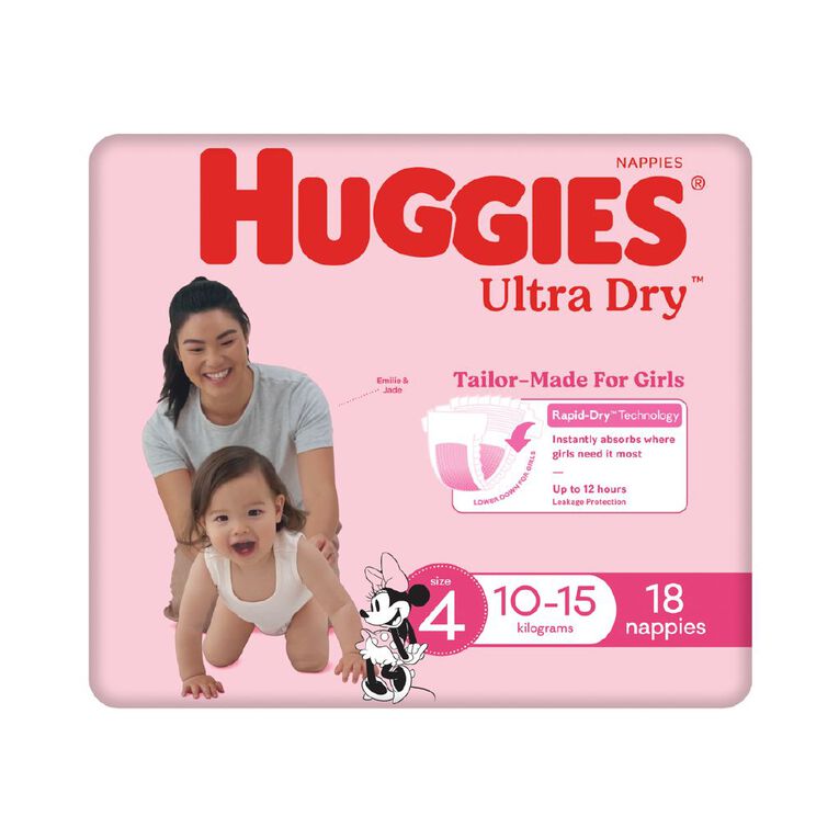 Huggies Girls' Convenience Nappy Toddler Size 4 10-15kg 18 Pack, , hi-res