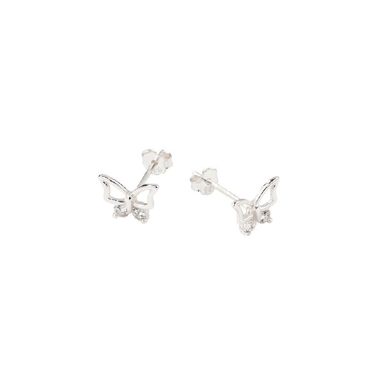 Sterling Silver CZ Butterfly Stud Earrings, , hi-res
