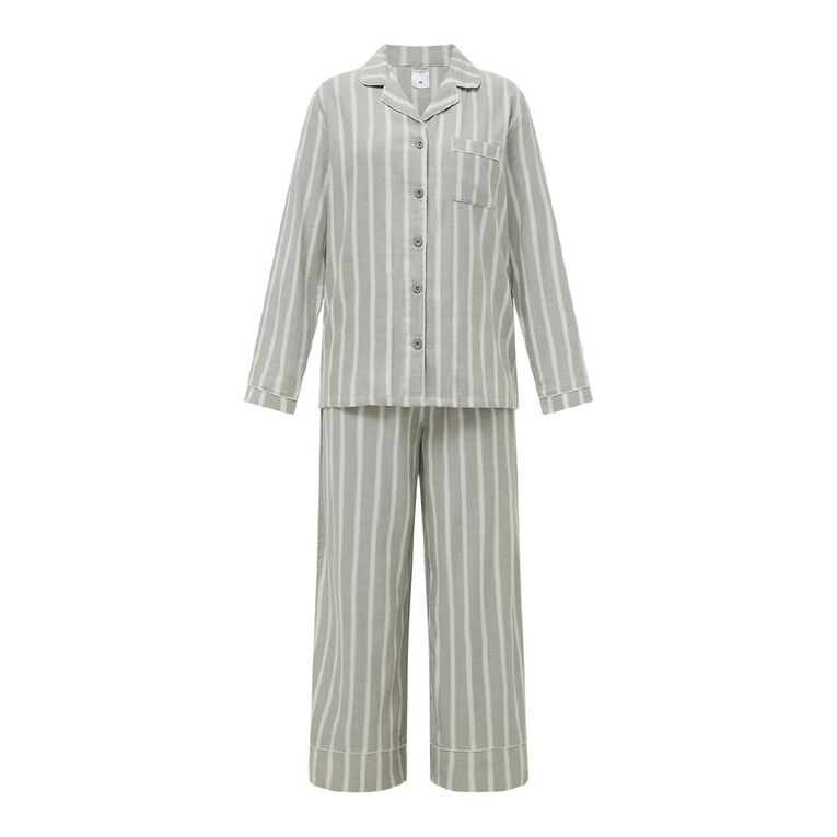 H&H Women's Boyfriend Flannelette Pyjama Set, Green Light, hi-res