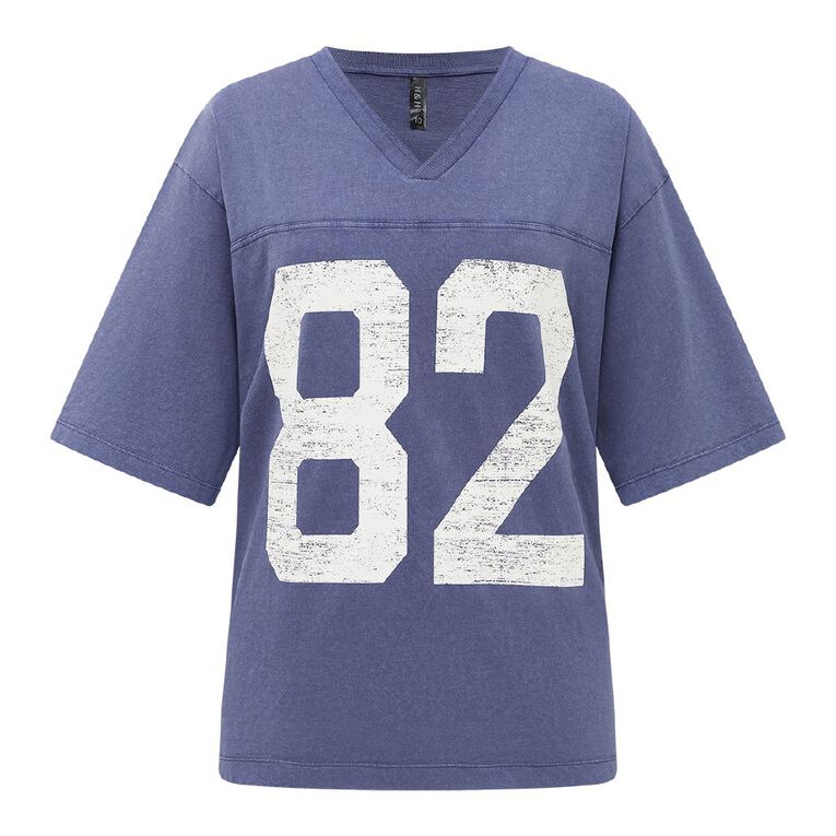 H&H Women's Short Sleeve Slouchy Sports Tee, Blue Mid, hi-res