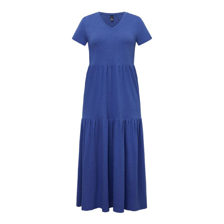 H&H Women's Cotton Slub Tiered Midi Dress, Blue Mid, hi-res