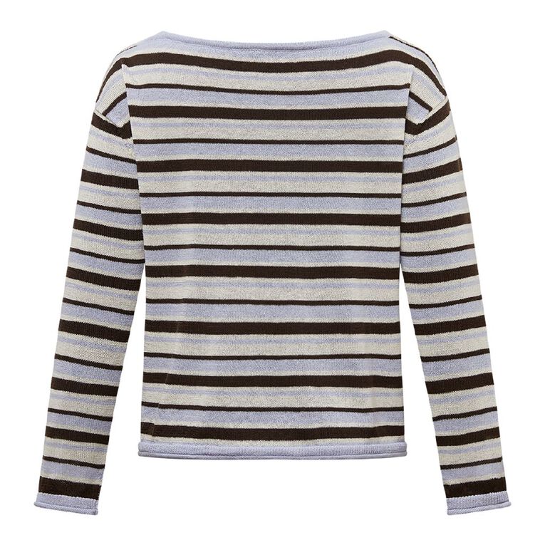 H&H Women's Off Shoulder Long Sleeve Knit, Blue Mid, hi-res