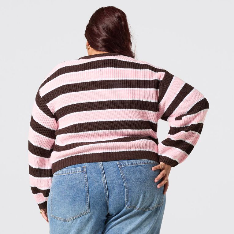 H&H Plus Women's Chunky Cardigan, Pink Mid, hi-res