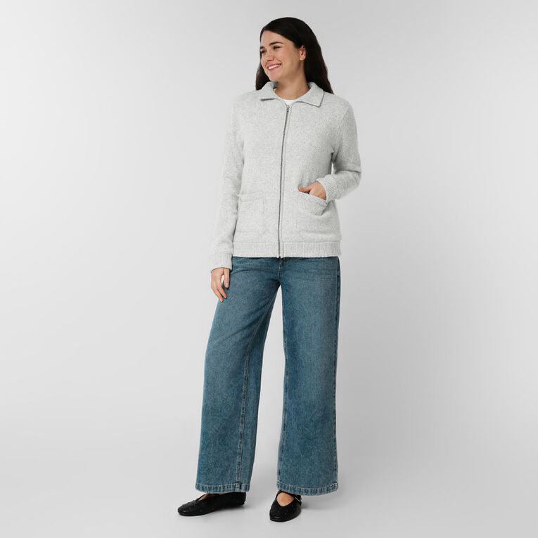 H&H Women's Sherpa Lined Soft Zip Thru Cardi, Grey Marle, hi-res