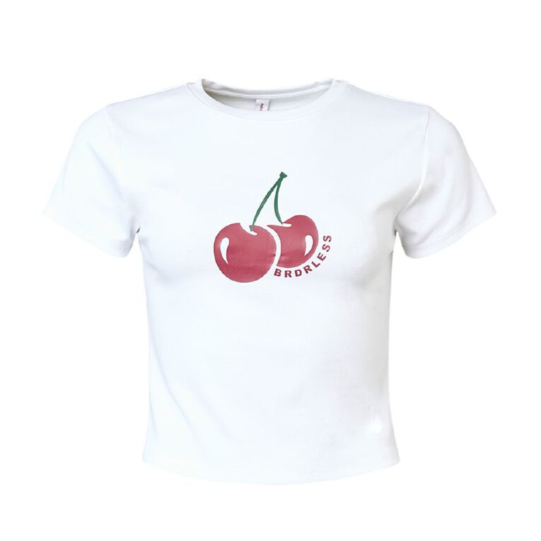 BRDRLESS Short Sleeve Fine Rib Cherry Baby Tee, White, hi-res