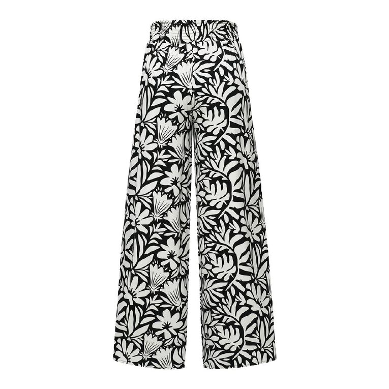 H&H Women's Shirred Waist Wide Leg Pants, Black/White, hi-res