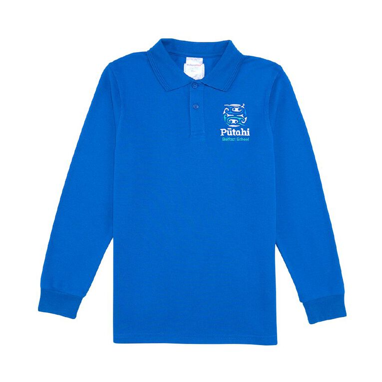 Schooltex Belfast School Long Sleeve Polo with Embroidery, Royal, hi-res