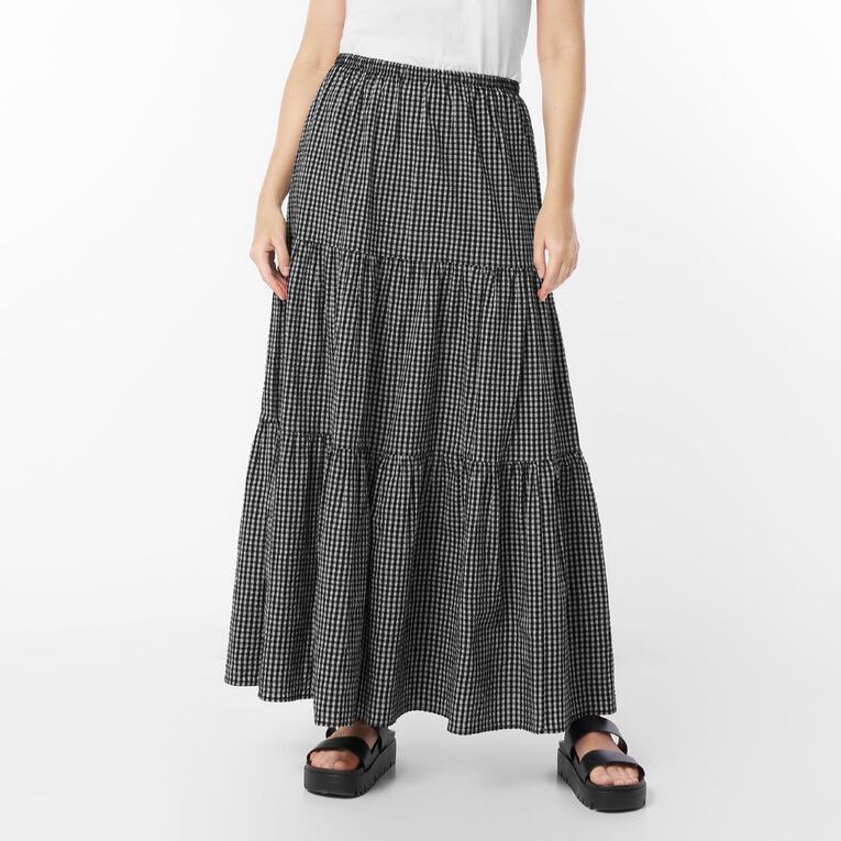 H&H Women's Seersucker Tiered Maxi Skirt, Black/White, hi-res