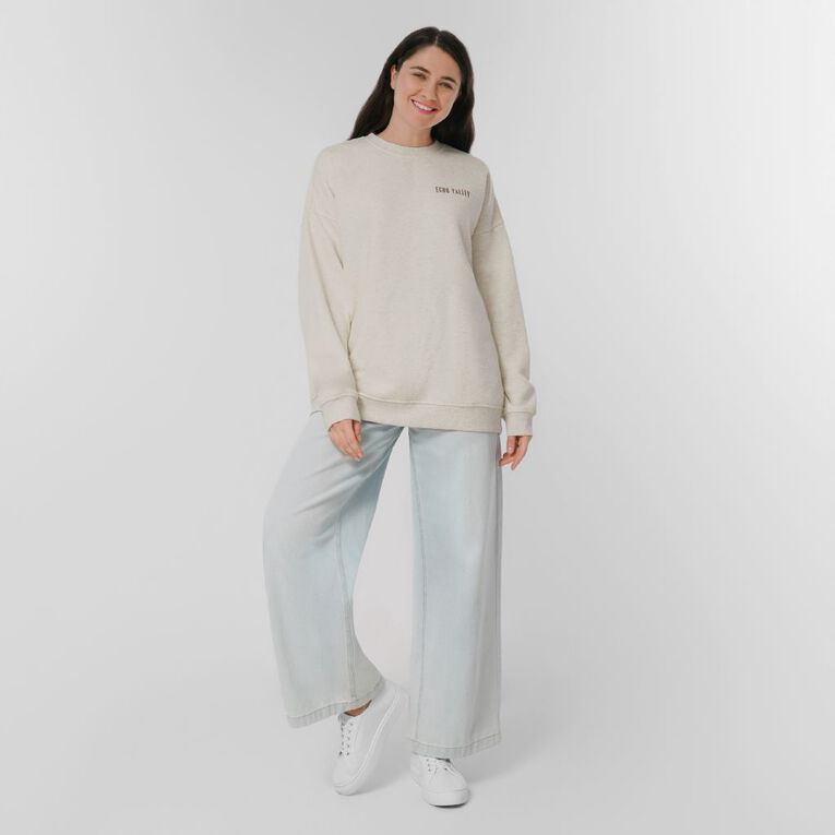 H&H Women's Long Sleeve Oversized Crew, Brown Light, hi-res