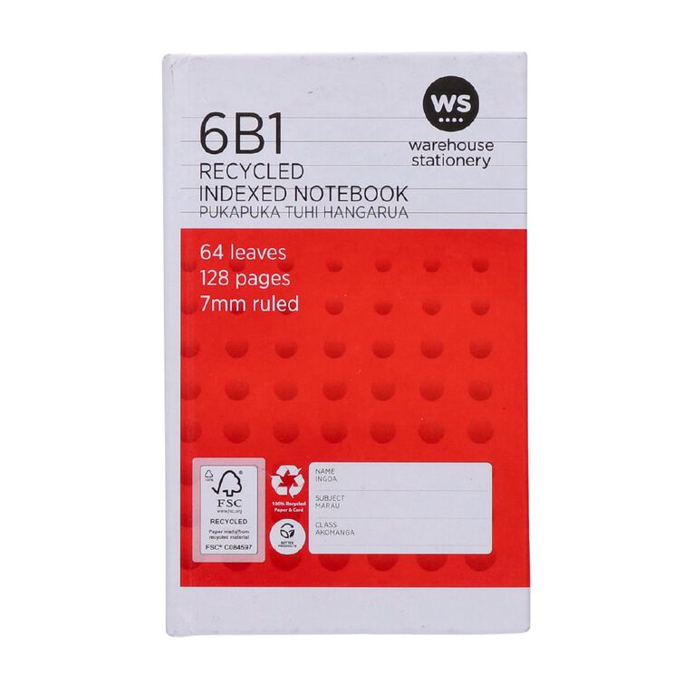 WS Notebook 6B1 Index 7mm Ruled 64 Leaf Red, , hi-res