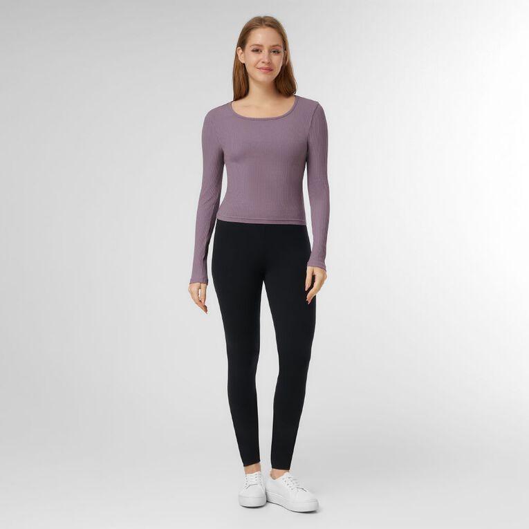 H&H Women's Long Sleeve Square Neck Rib Top, Grey Mid, hi-res