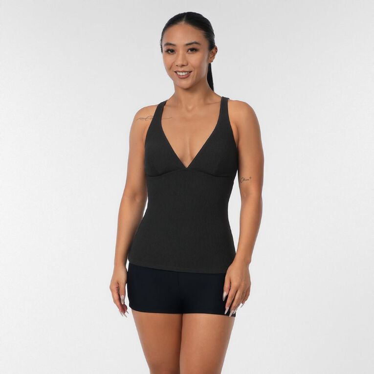H&H Women's Crinkle Tankini, Black, hi-res