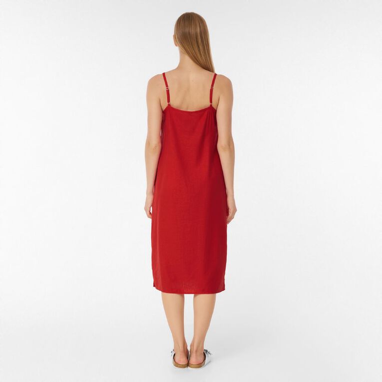 H&H Women's Sleeveless Linen Blend Slip Dress, Red, hi-res