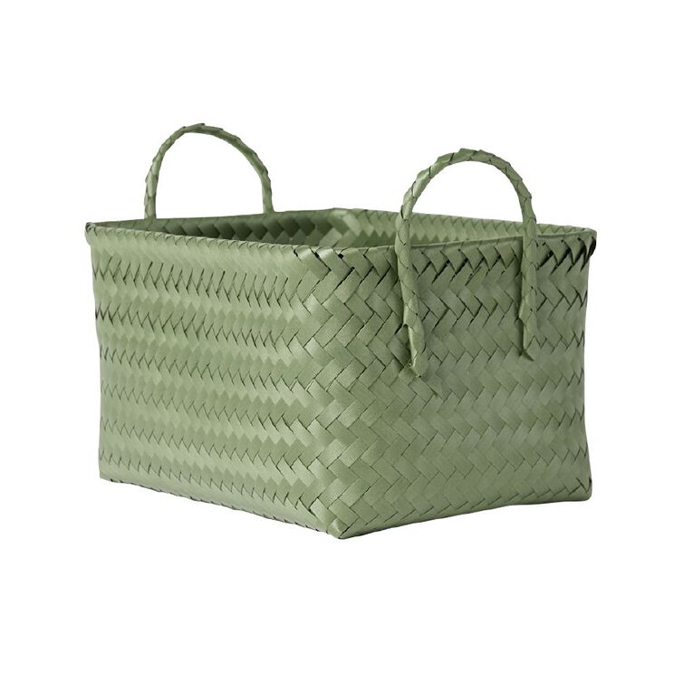 Living & Co Rectangle Plastic Woven Basket Green, , hi-res