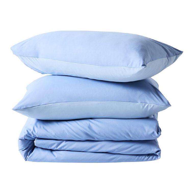 Living & Co Duvet Cover Set Microfibre Reversible Blue Queen, , hi-res