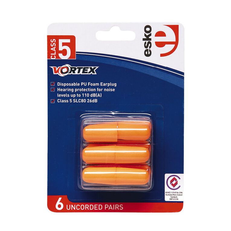 Esko Vortex Orange Disposable Earplugs foam uncorded Class 5 26dB Pack, , hi-res