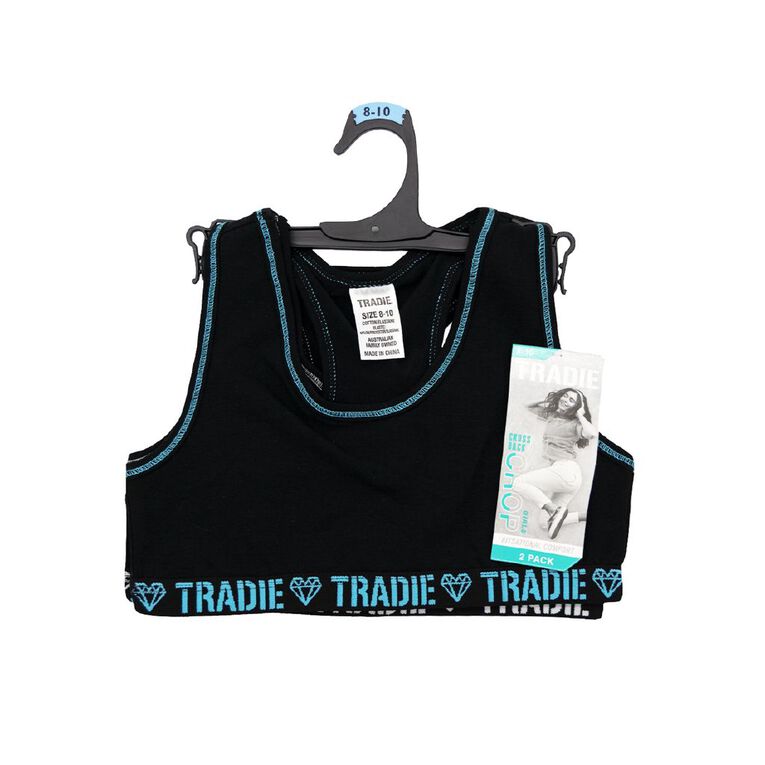 Tradie Girls' Crop 2 Pack, Black W26 RHYTHM, hi-res